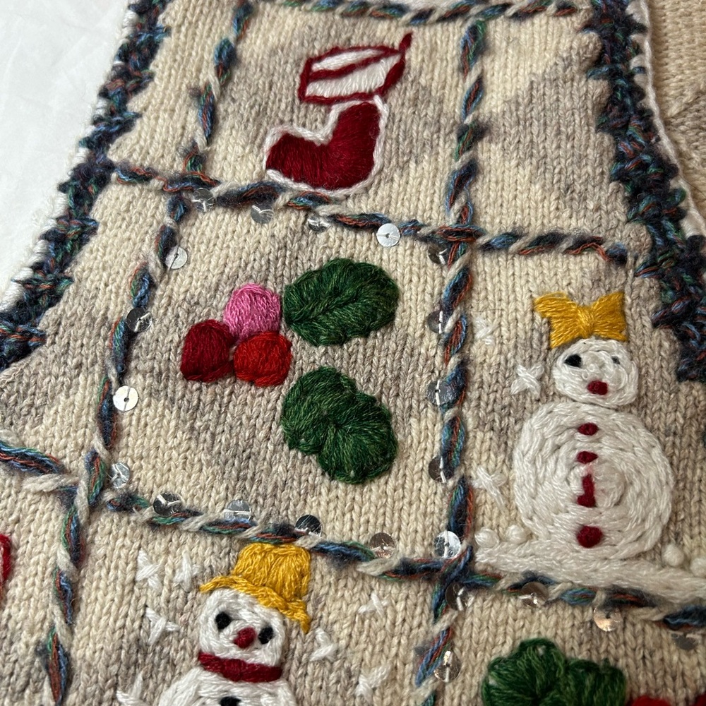 VINTAGE EAGLES EYE Wool Embroidered Sweater Vest Ugly Christmas M - Picture 4 of 9
